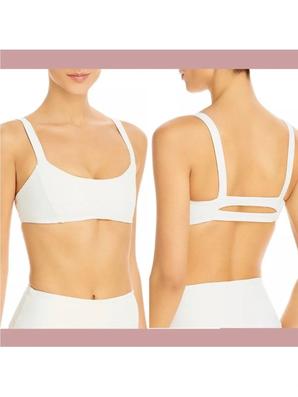 LSPACE Jess Bikini Top White Size M Ribbed Triangle Swim Top